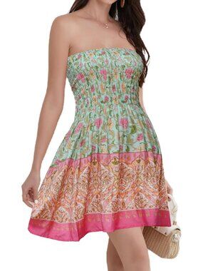 Women's Green Pink Summer Spaghetti Straps Sleeveless Backless High Waist Mini